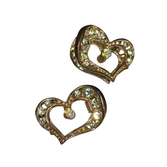 Gold Tone Heart Rhinestone Mini Claw Hair-clips set of 2 - Picture 4 of 8